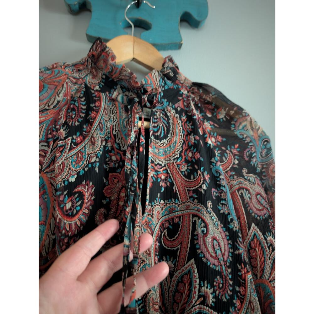 BR x Olivia Palermo Silk Paisley Hi-Low Maxi Dress Black Teal Orange XS - Picture 11 of 16